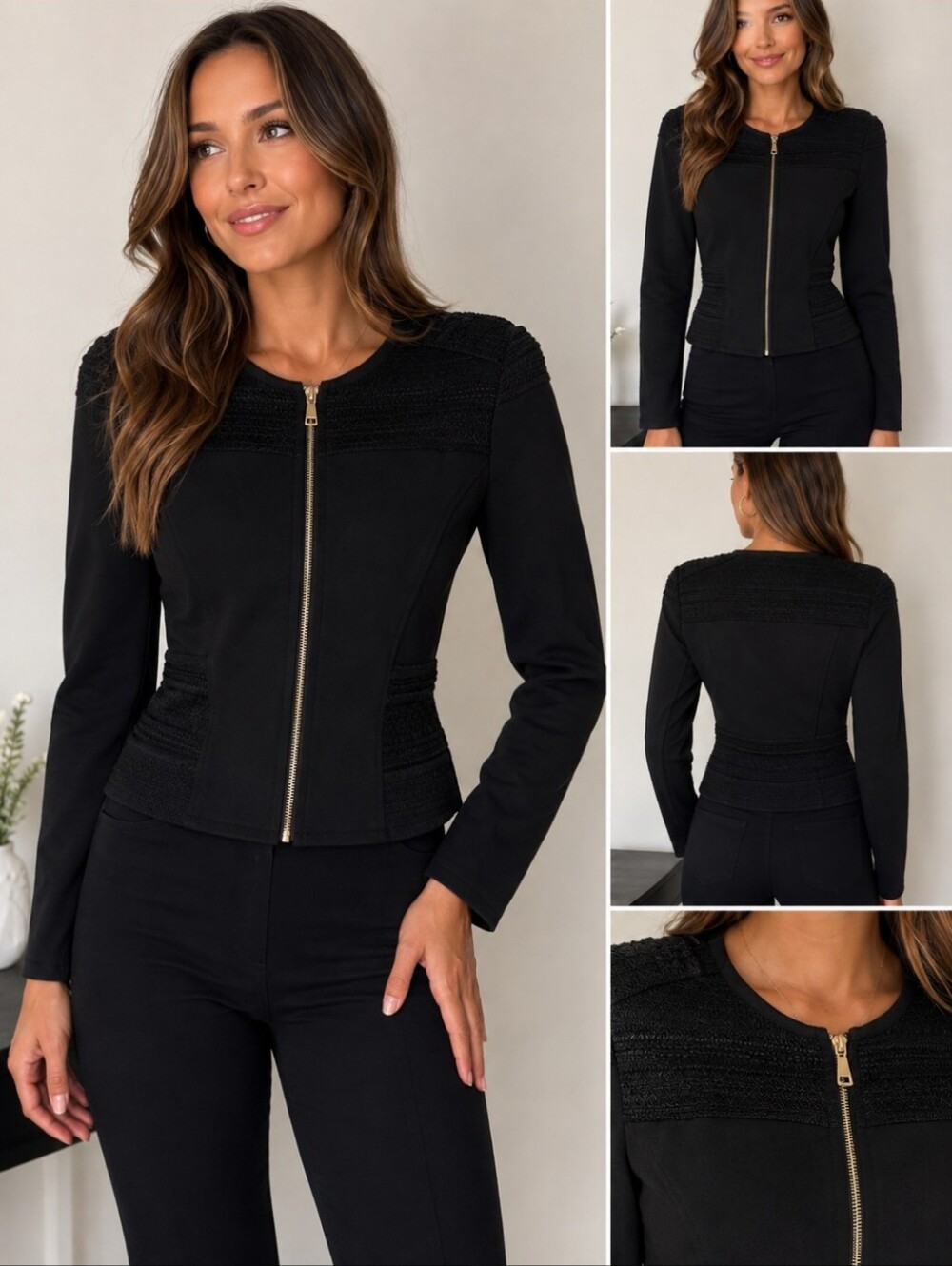 bebe Black Zip-Front Fitted Jacket